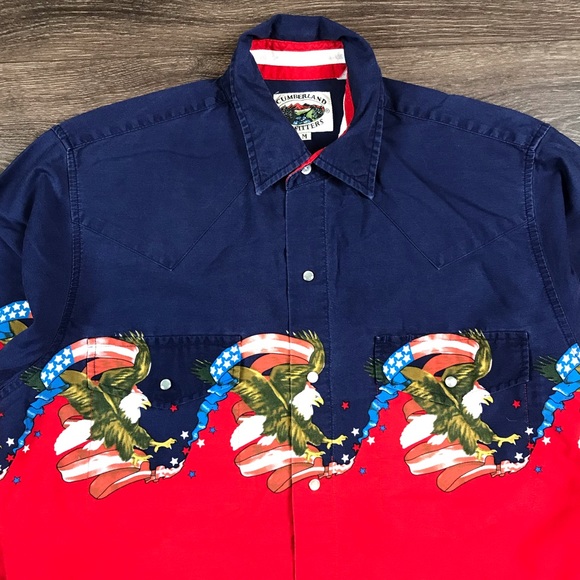 Cumberland Outfitter’s Men’s Cowboy American Patriotic Western Button Down Shirt - Picture 3 of 8